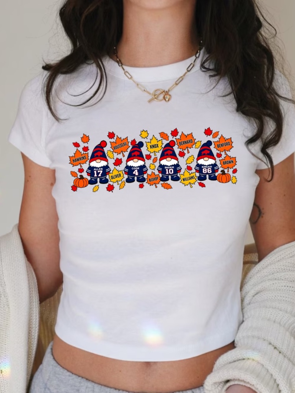 Buffalo Bills Gnomes Autumn Fall Football Team Vintage White Baby Tee